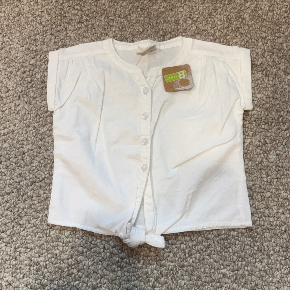 Crazy 8 Girls White Swiss Dot Tie Front Button Down Blouse Top Size 3T NWT